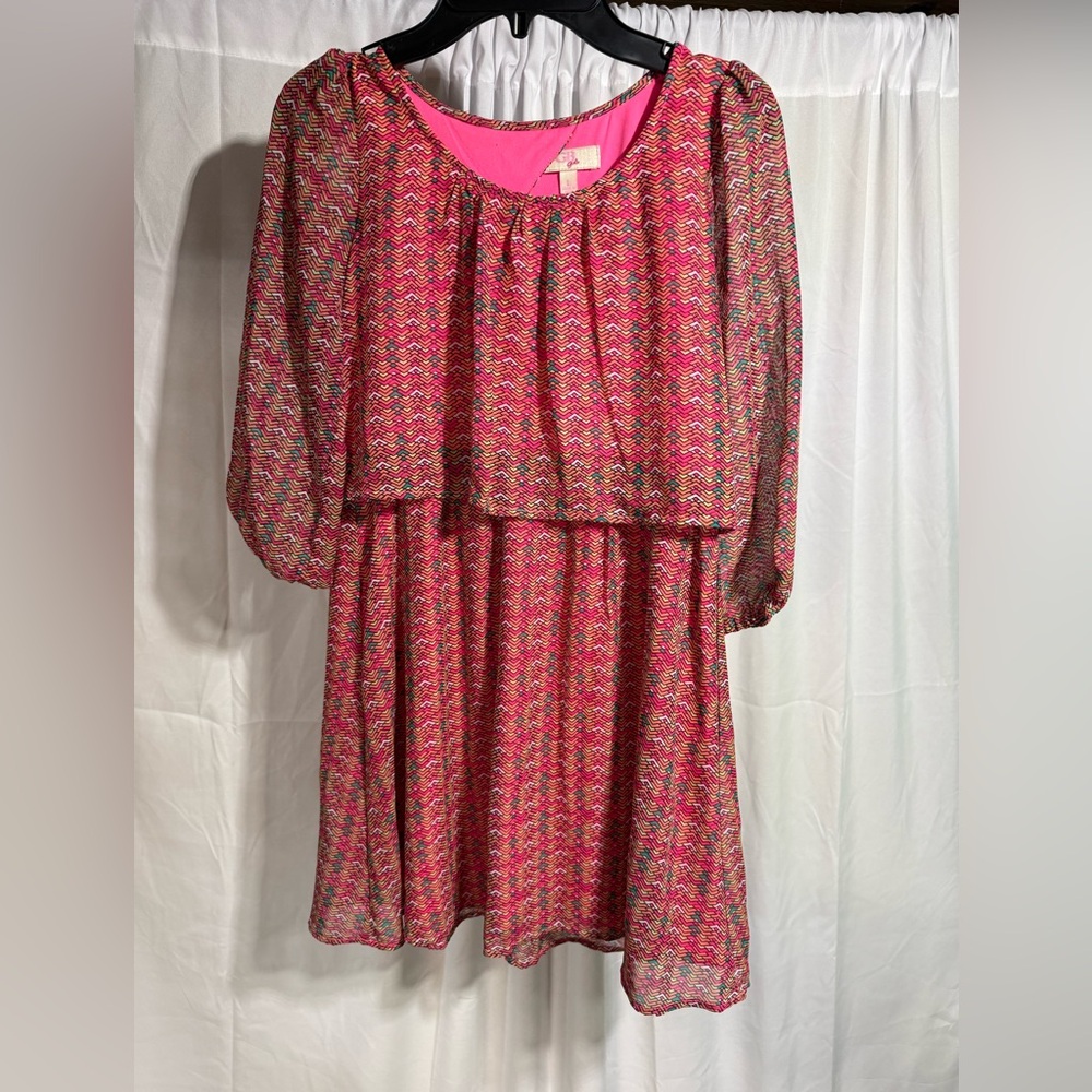 GB Girls Vibrant Pink Patterned Dress Sz L (5QE)